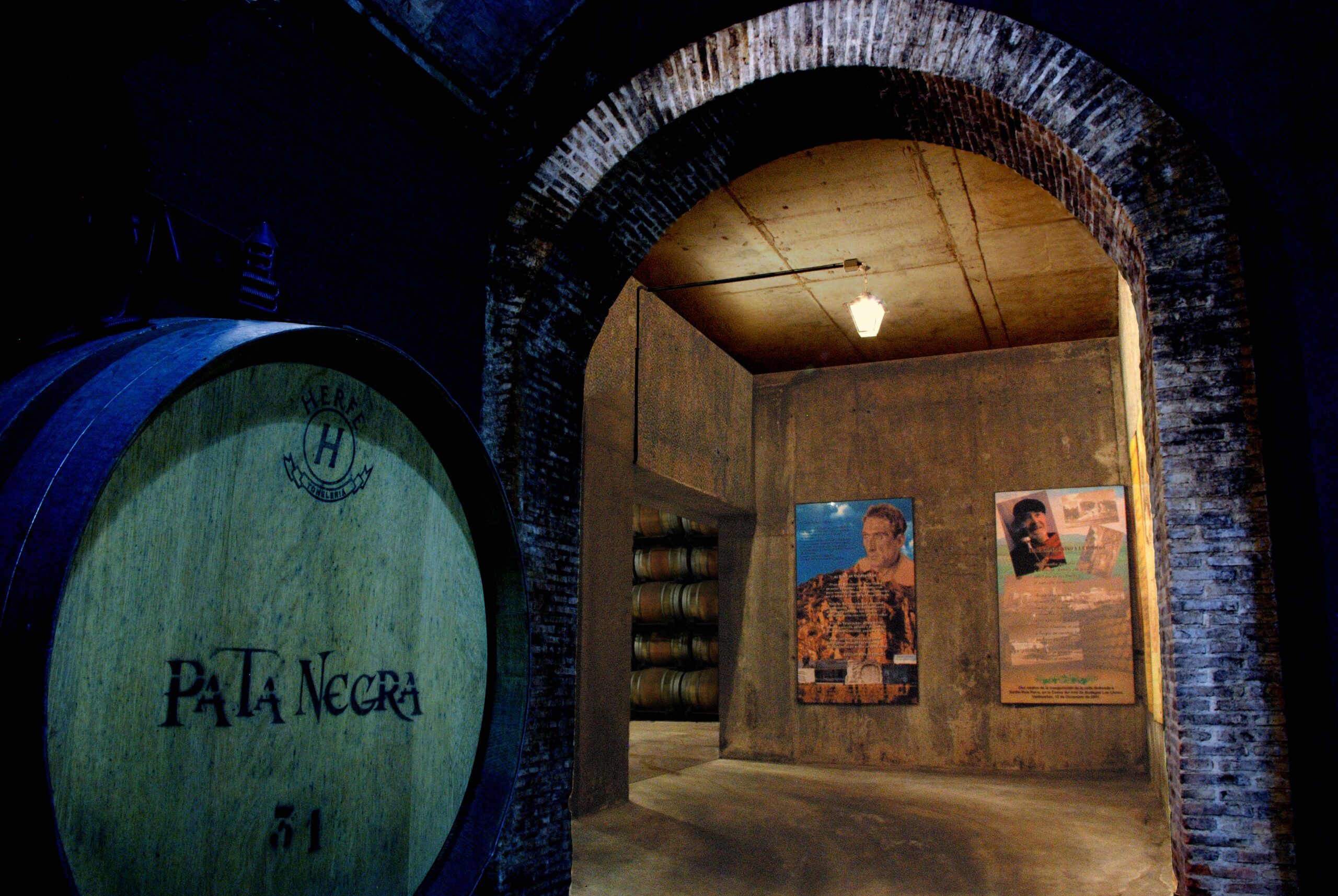 Arco y tonel Pata Negra en la cueva de Bodegas Los Llanos